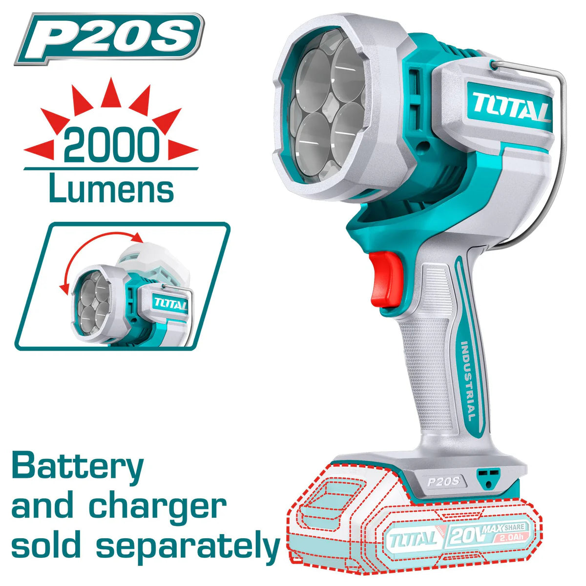 TOTAL TWLI2088 20V Lithium-Ion Work Lamp - 2000 Lumens Total